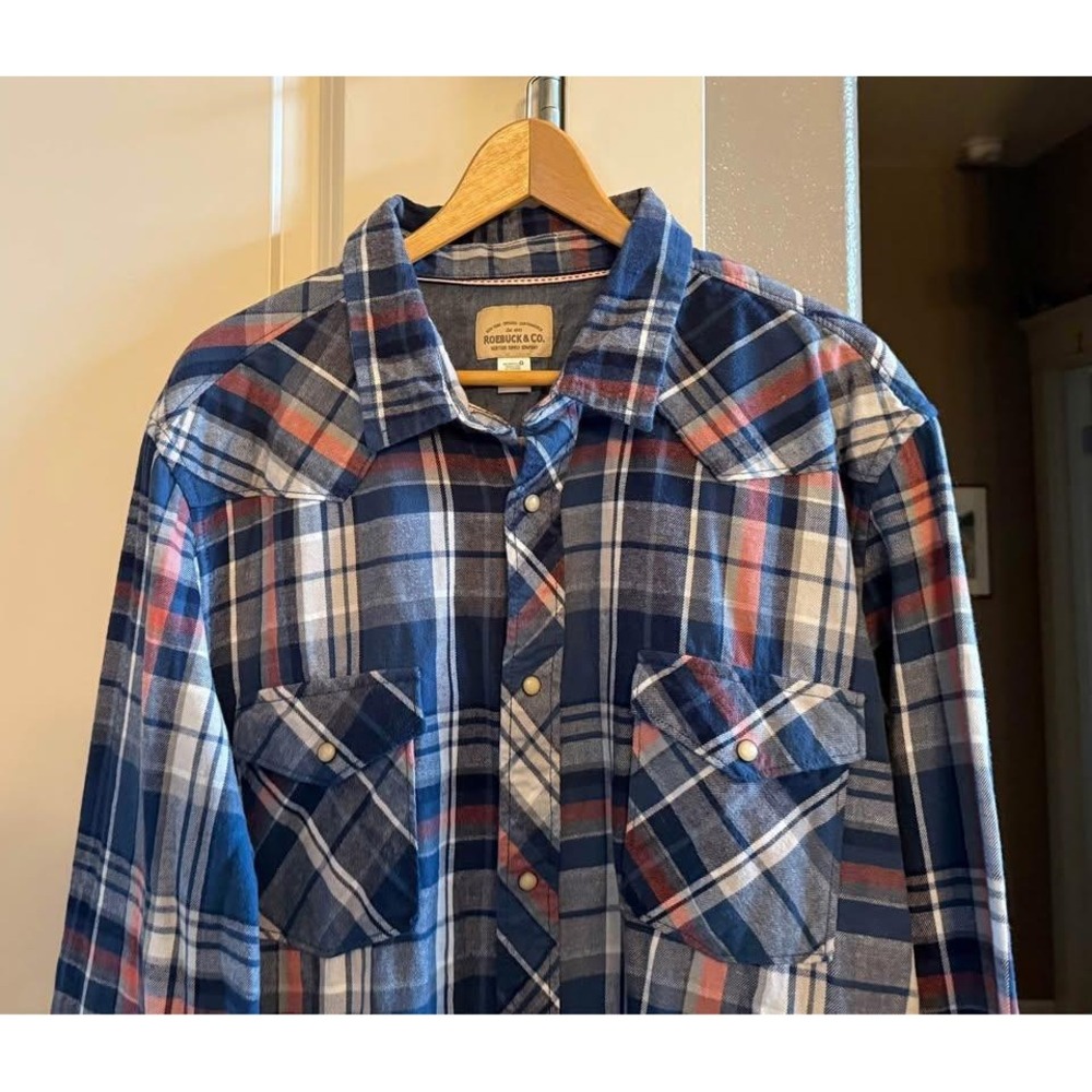 Men's Cotton Plaid Pearl Button XXLT‎ (2XLT) Long Sleeve Button Down Shirt - Picture 7 of 10